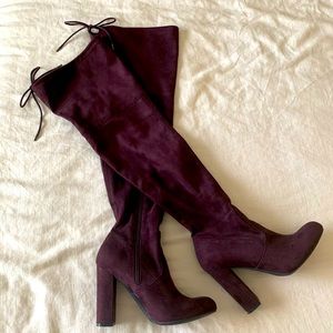Burgundy Suede Over The Knee Boots